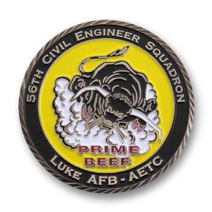 56th Civil Engineer Squadron Air Force Challenge Coin - 1.56 inch, Antique Silver with a Twist diamond cut edge