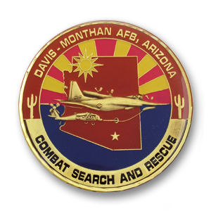 Davis Monthan Air Force Base Challenge Coin - 1.75 inch, Antique Bronze with a Flat diamond cut edge and epoxy